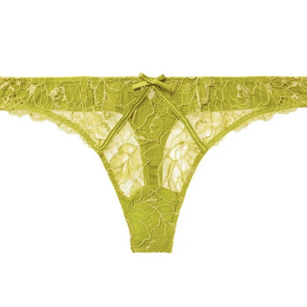 Fleur Du Mal Chartreuse Chateau Corded Lace Thong NWT